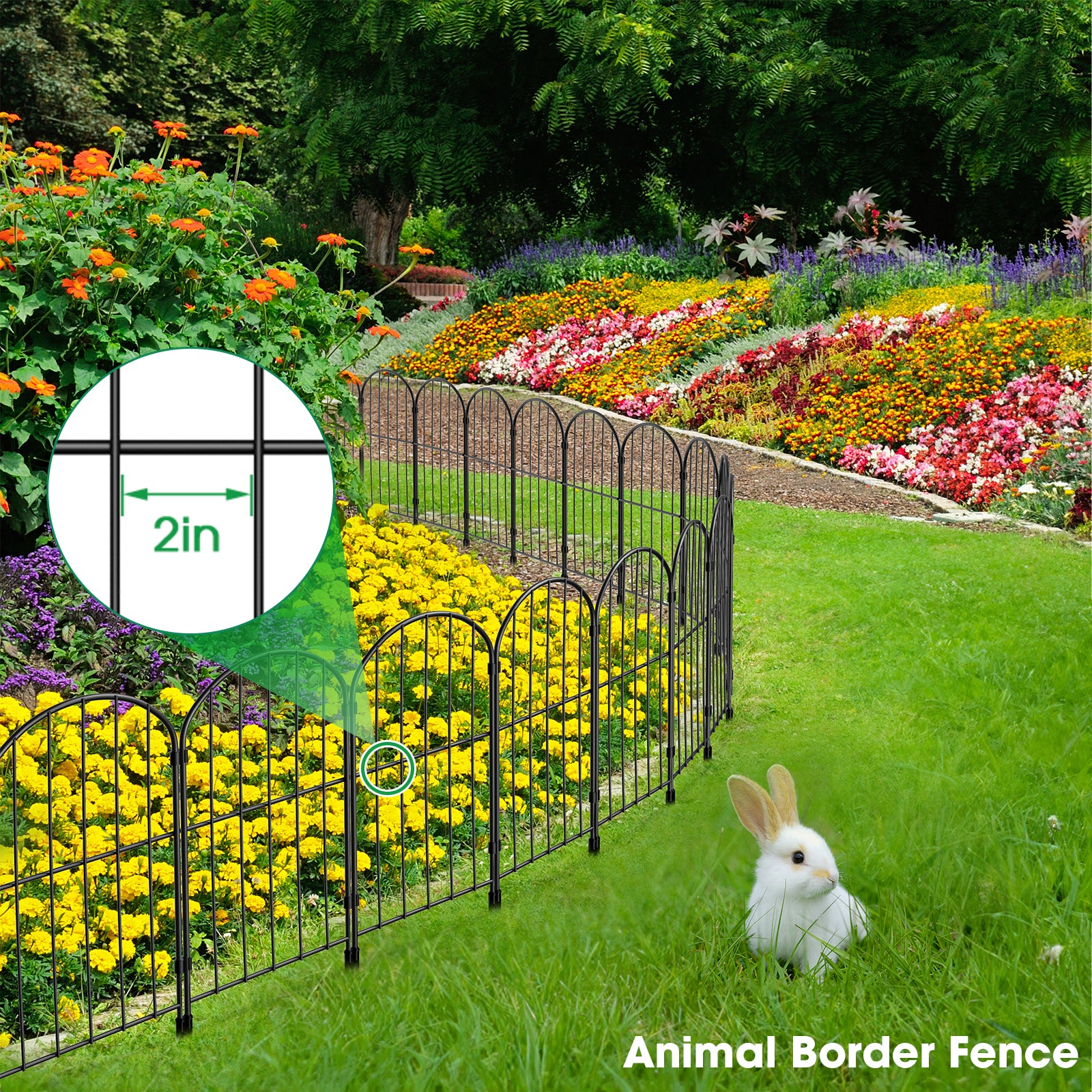 10-Pack Arch Garden Fence with Plastic Stakes, No-Dig Metal Pet Barrier for Flower Bed Border