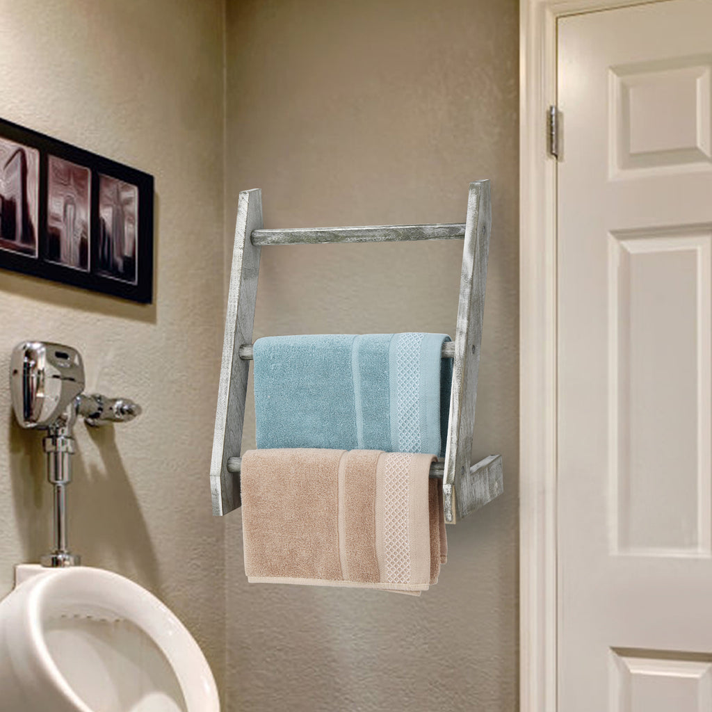 3-Tier Wall Hanging Towel Ladder Farmhouse Whitewashed Mini Hand Towel Rack
