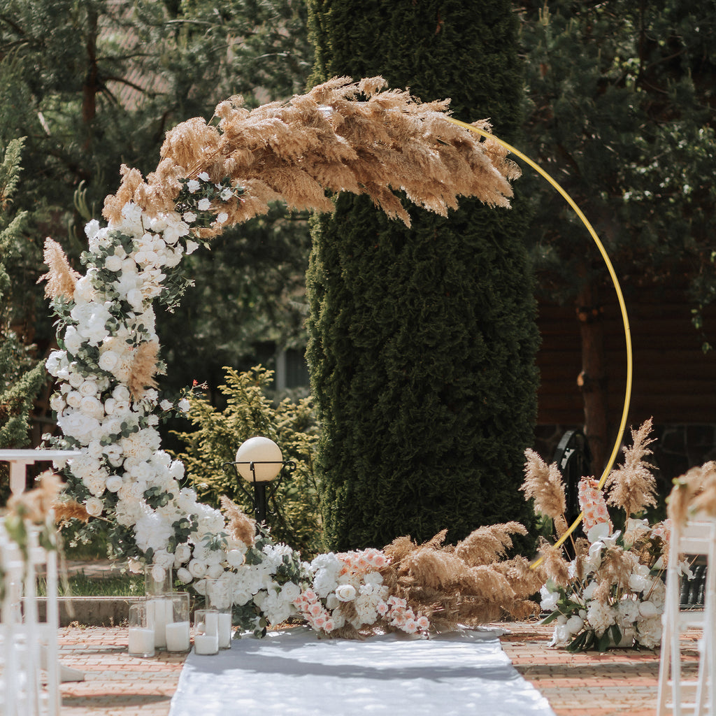 8ft Round Gold Balloon Arch Stand, Metal Circle Backdrop Frame for Wedding & Birthday Party