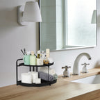 2-Tier Corner Bathroom Counter Organizer - Space-Saving L-Shaped Vanity Shelf for Makeup & Skincare