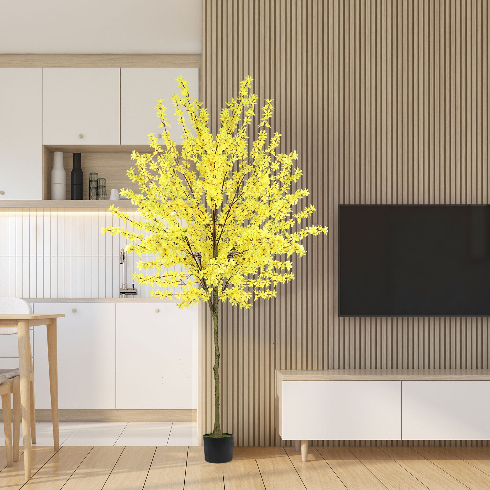 6ft Artificial Winter Jasmine Tree, Tall Yellow Faux Silk Plant for Indoor Home Office & Housewarming Decor