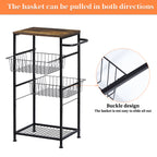 4-Tier Rolling Fruit & Vegetable Basket Cart - Mesh Wire Storage Trolley with Wood Top and Side Handle