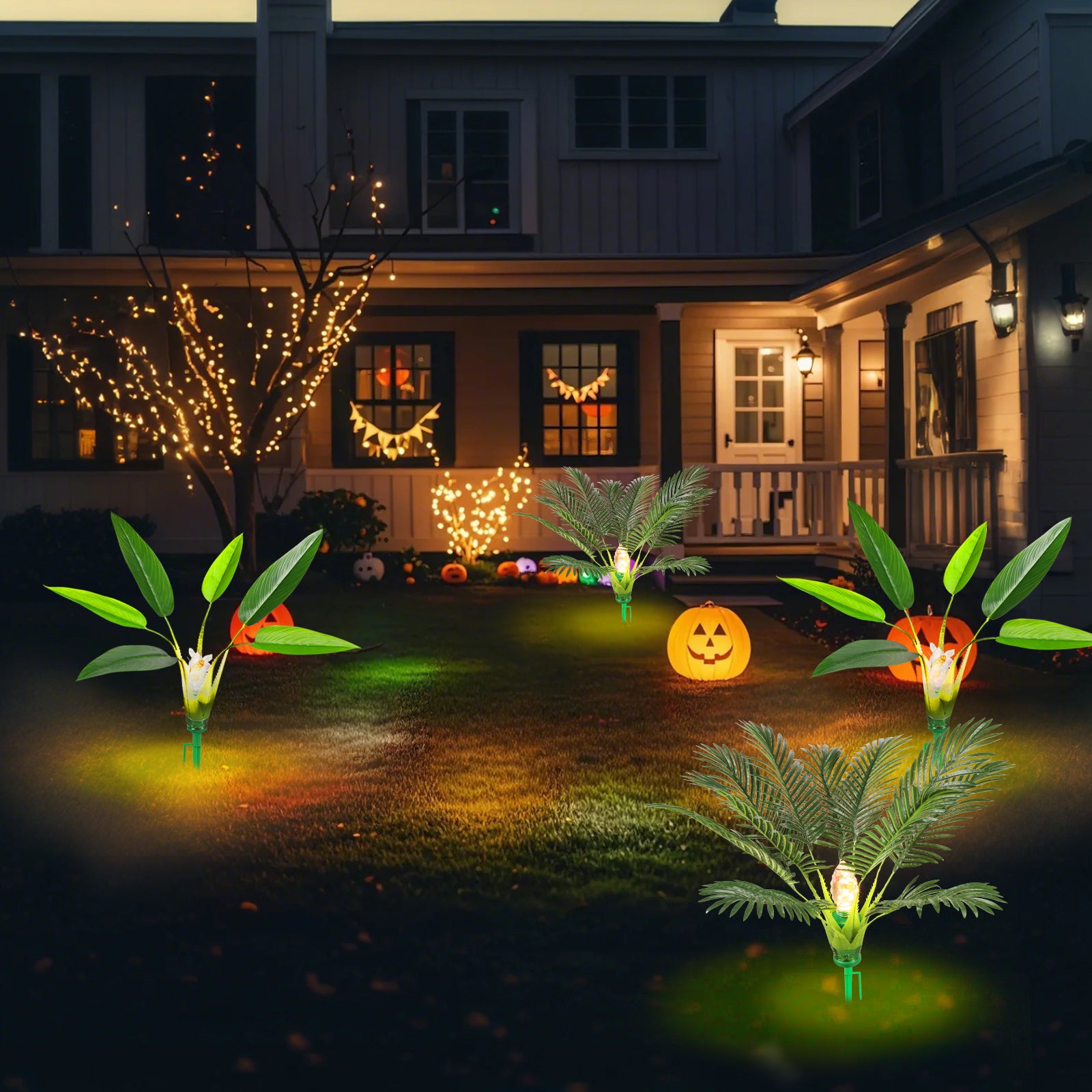 2pcs Solar Palm Simulation Plant, 8 Kinds of Lighting Mode, Suitable for Courtyard and Other Festive Decoration Courtyard Courtyard Garden Sidewalk Landscape