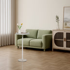 Modern Round Drink Table with Faux Marble Base - Slim Pedestal Side Table for Small Spaces, White,