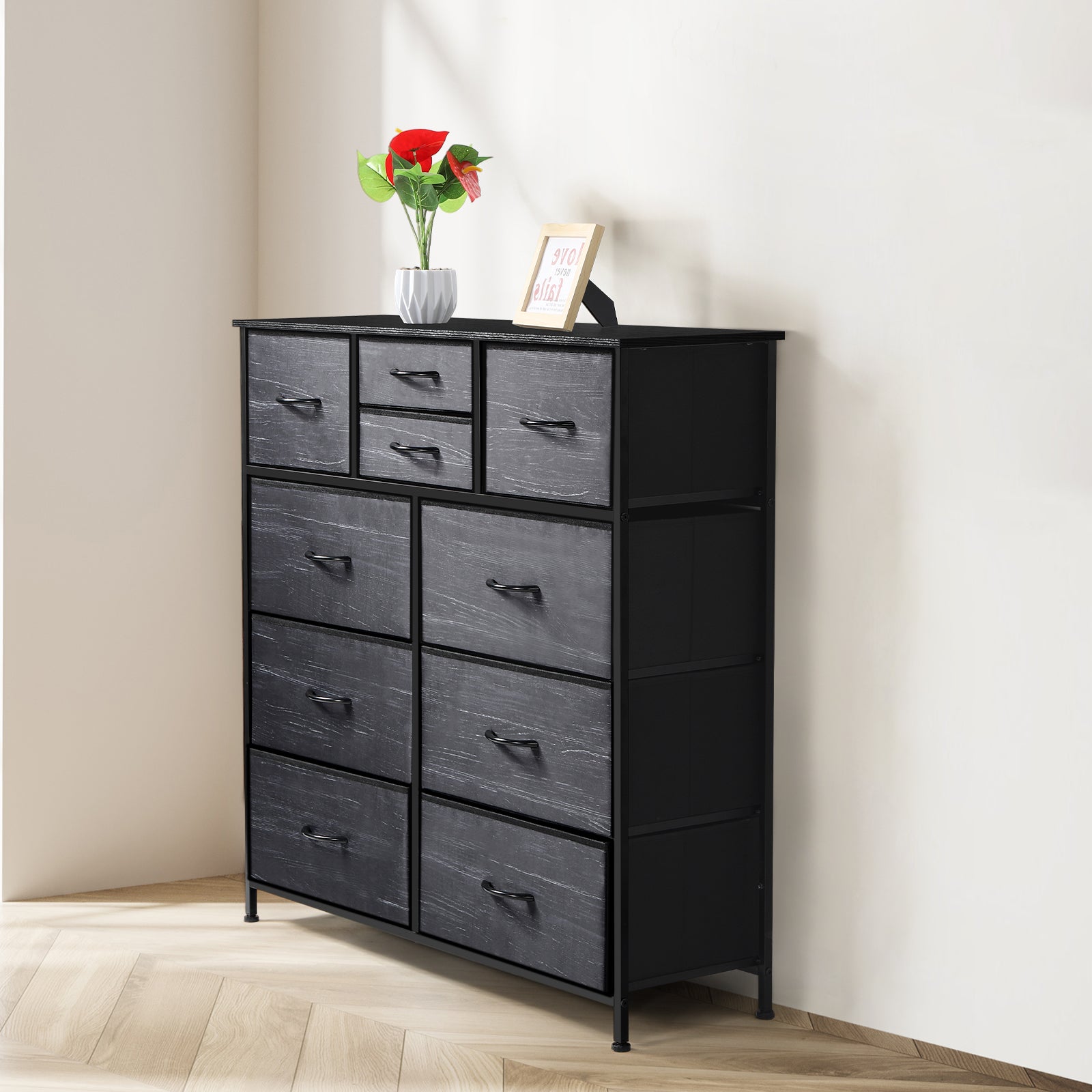 10-Drawer Fabric Storage Dresser - Large Chest of Drawers with Wood Top for Nursery & Entryway