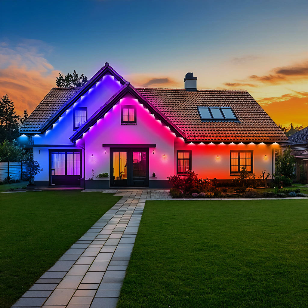 Smart RGB Eaves Lights (49ft), APP & Remote Controlled Waterproof LED Outdoor Holiday Lights