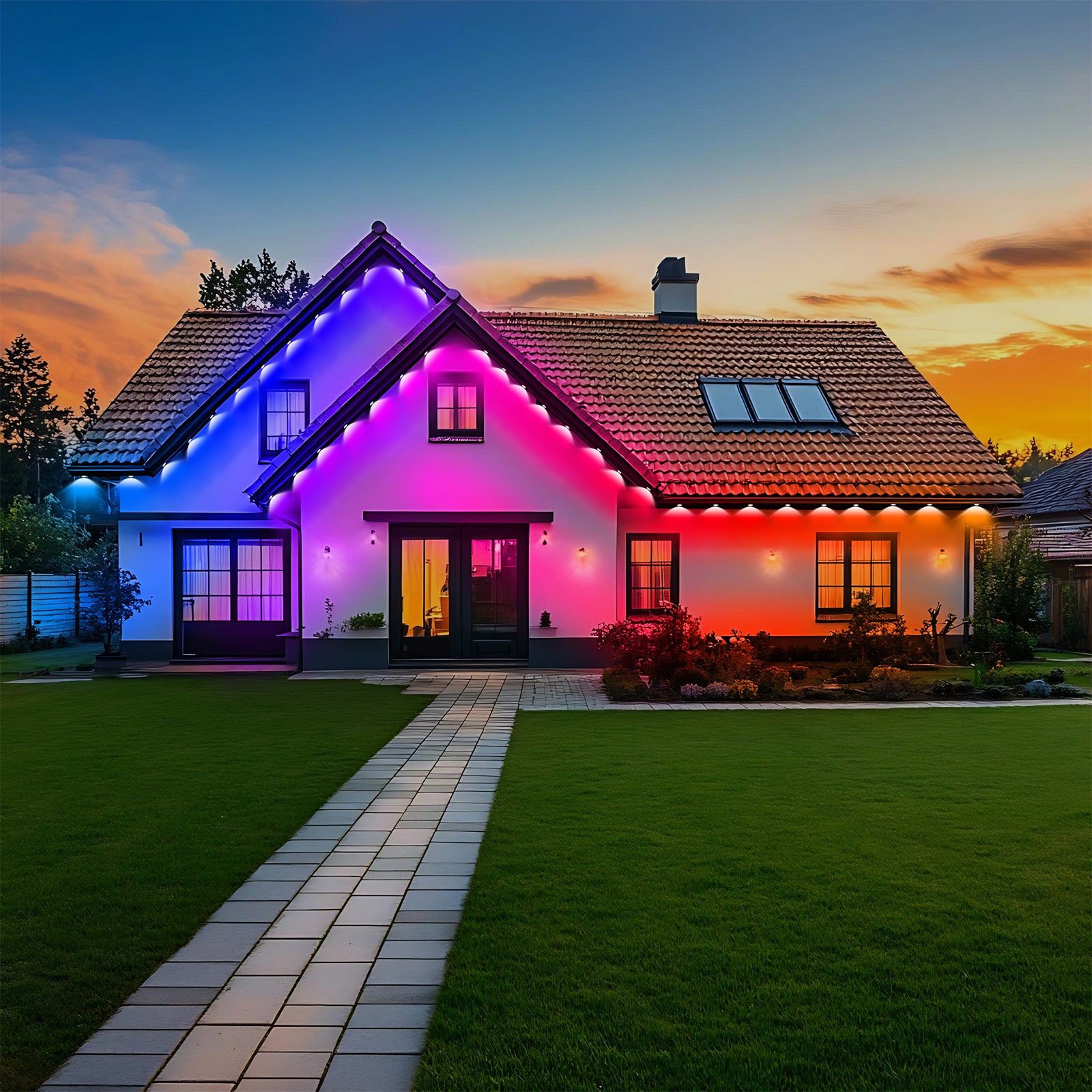 Smart RGB Eaves Lights (49ft), APP & Remote Controlled Waterproof LED Outdoor Holiday Lights
