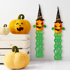 2 Pack Halloween Pumpkin Windsock Decorations, Light Up Hanging Jack-O-Lantern with Witch Hat, 53 Inch Glowing Outdoor Flag for Yard, Porch, Tree, Party Decor