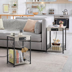 Modern Nightstands End Table with Charging Station Bedside Table Bedroom with Storage Basket Farmhouse Night Stand with for Bedroom Living Room Office