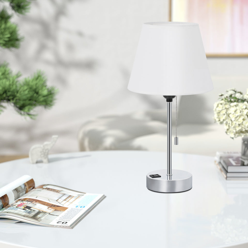 Modern Chrome USB Charging Bedside Lamp，Multi-Functional Table Lamp with Dual Ports.