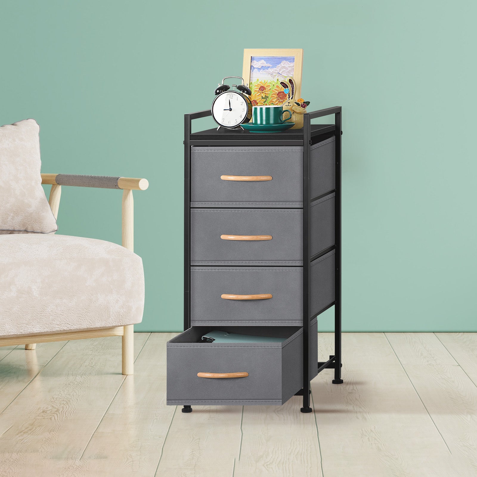 4-Drawer Fabric Chest of Drawers -Slim Tall Nightstand for Bedroom, Closet & Entryway