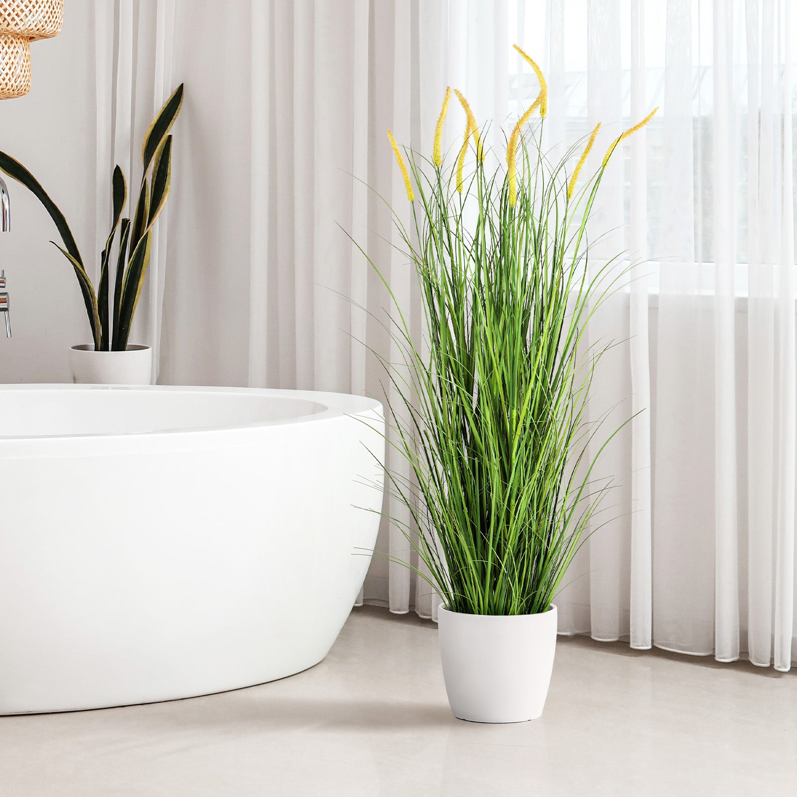 Set of 2 Faux 35-Inch Potted Reed Grass, Artificial Cattail Decorative Plants for Indoor or Outdoor Spaces, Ideal for Home Office Greenery and Special Occasions
