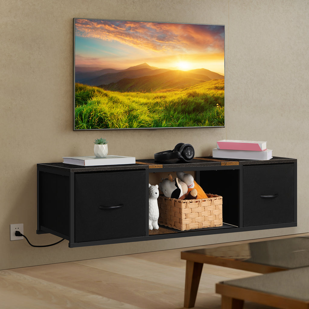 Floating TV Stand with Power Outlets - Wall Mount Entertainment Center for 50" TVs, Black