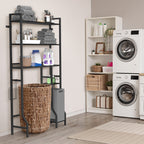 5-Tier Bathroom Over the Toilet Organizer - Tall Storage Rack with Laundry Basket & Side Shelves,