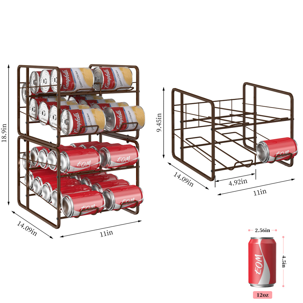 2pcs Stackable Soda Can Organizer for Refrigerator - Metal Pull-Out Shelf, Space-Saving Fridge Storage Rack for Canned Food, Kitchen Countertops & Cabinets, Black, Soda Can Holder, Utility Racks