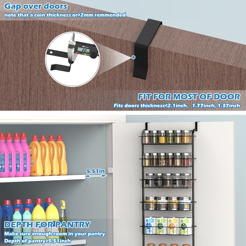 8-Tier Over the Door Pantry Organizer, Heavy-Duty Metal Spice Rack with Adjustable Baskets, Space-Saving Kitchen and Closet Storage Rack,