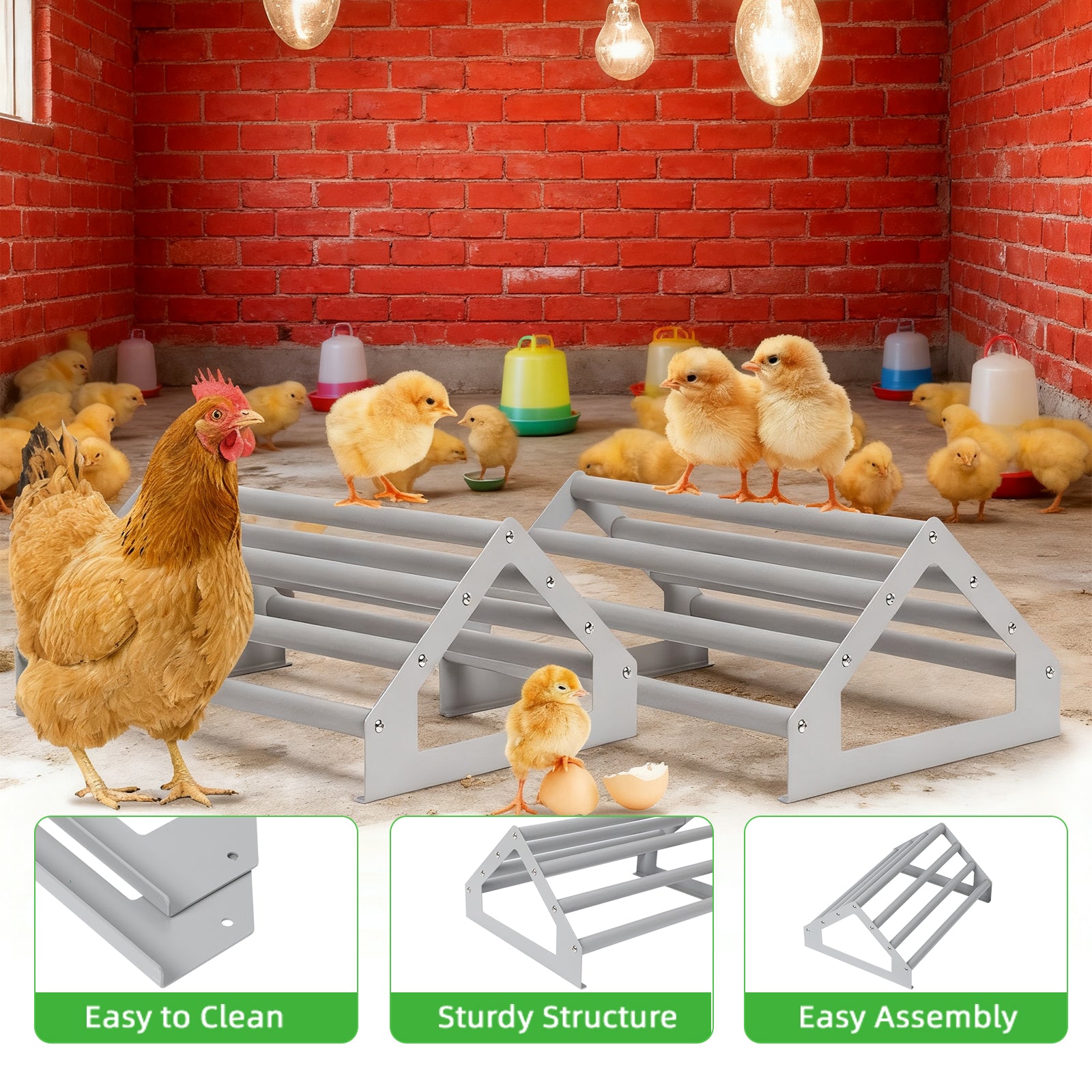 Set of 2 Poultry Roosting Bars for Brooder and Coop, Large Chicken Jungle Gym and Perch Stand for Baby Chicks, Easy to Clean Training Toys for Indoor and Outdoor Use