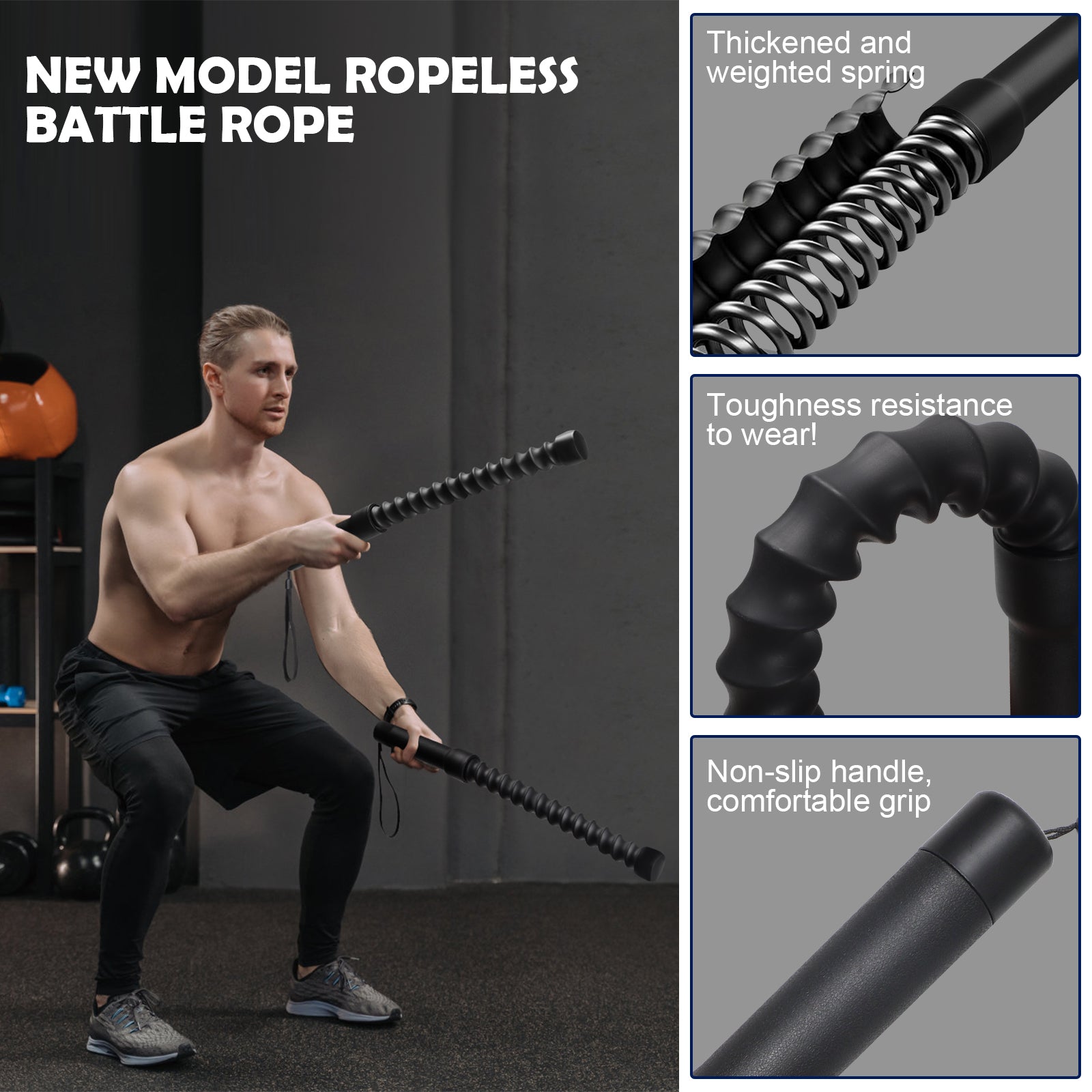 Portable Ropeless Battle Rope - Weighted Fitness Shake Sticks for Home Workouts, High-Intensity Cardio Training