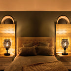 Pair of Petite Onyx Crystal Nightstand Lights with Refined Glass Shades and Robust Metallic Foundations for Lounges and Guest Rooms (Bulbs Excluded)