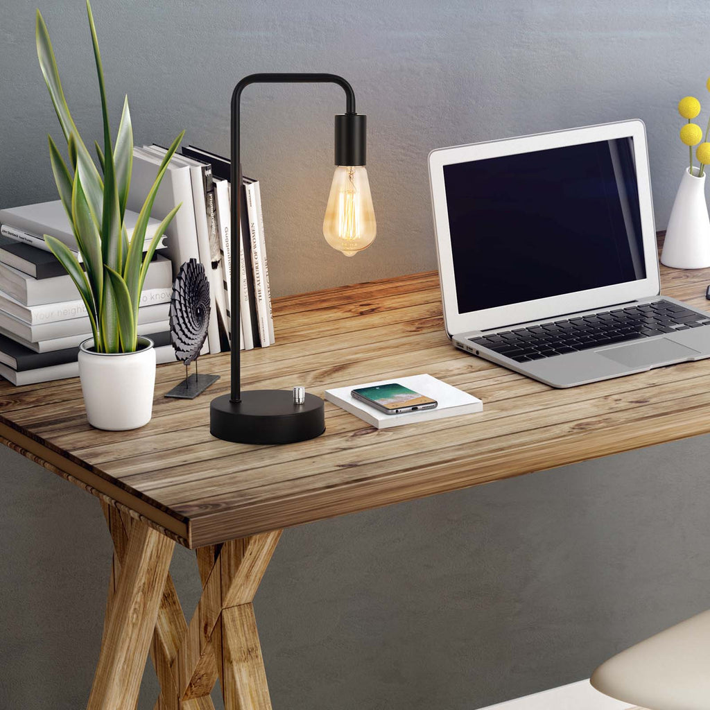 Industrial Table Lamp with Marble Base and Metal Frame Classic Modern Black Bedside Table Lamp for Office Study Dorm Room, Bedroom and Kids Room (bulb not included).