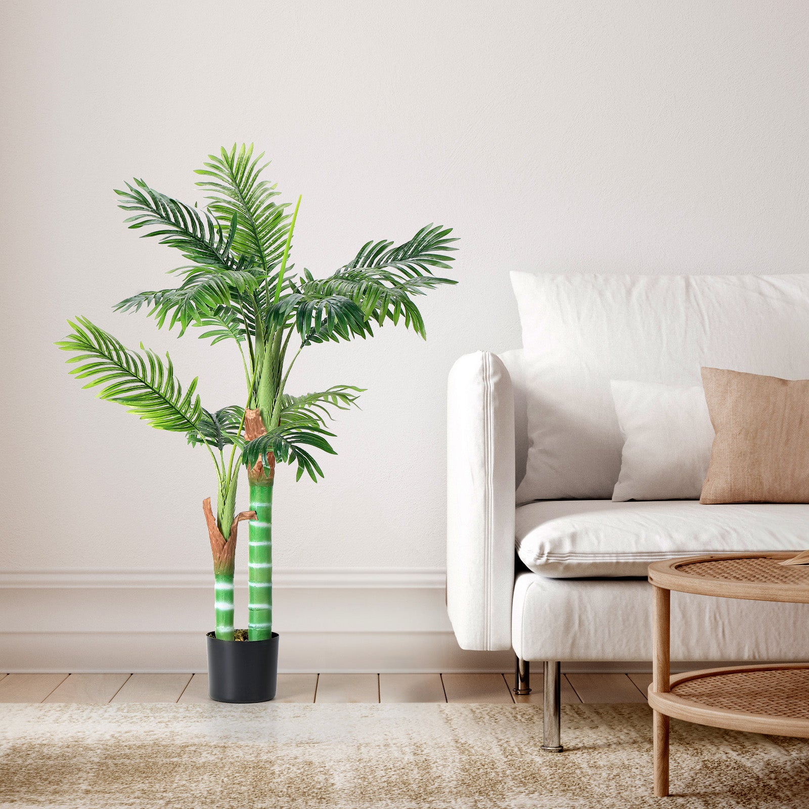 4FT Artificial Palm Tree - Lifelike Faux Tropical Plant in Pot - Realistic Textured Trunk & Silk Leaves for Indoor Home Office & Holiday Decor