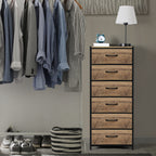 6-Drawer Rustic Brown Dresser - Fabric Chest of Drawers with Wood Top for Bedroom