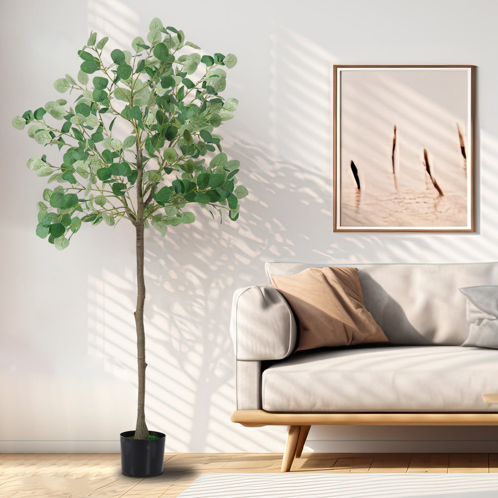 6FT Tall Artificial Eucalyptus Tree - Realistic Faux Silk Potted Plant for Indoor Decor