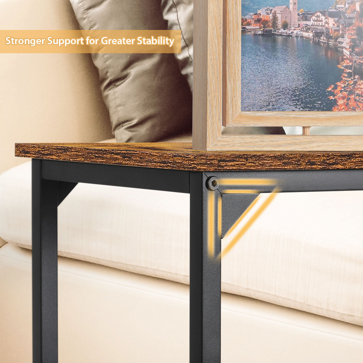 Set of 2 C Shaped Side Tables - Portable Laptop/Snack End Tables for Couch and Bed (Rustic Brown)