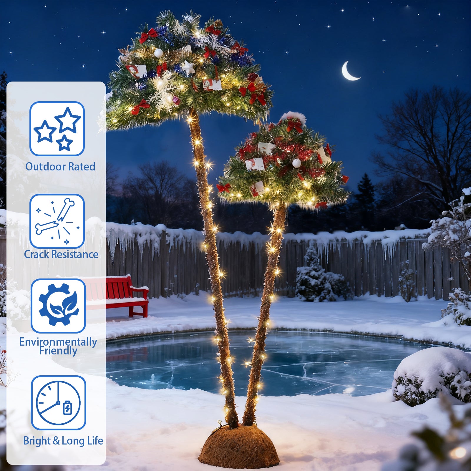 Artificial Christmas Palm Tree - Double-Trunk Lighted Tropical Xmas Trees