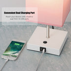 Set of 2 Contemporary Pink Nightstand Lamps with Dual Integrated USB Charging Ports, Ideal for Bedroom or Living Area