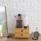 Bamboo 2 Drawer Desktop Organizer Cosmetic Makeup Storage