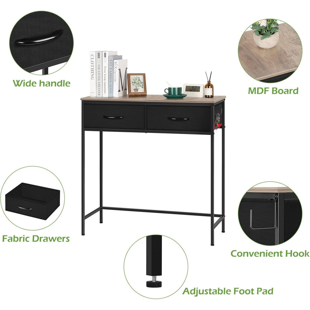 31. 5 inches Entryway Table Console Table with 2 Fabric Drawers Sofa Table Narrow Long with Side Hooks for Living Room, Couch, Hallway, Foyer, Kitchen Counter, Office