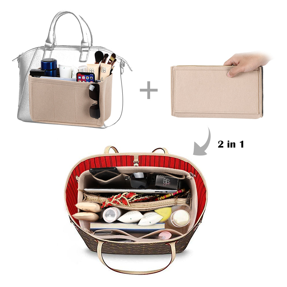 Premium Felt Purse Organizer Insert with Zipper - Structured Handbag Shaper for Tote Bags