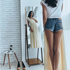 Full-Length Mirror Jewelry Cabinet Armoire - Standing Jewelry Organizer with Wood Grain Finish