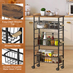 4-Tier Slim Rolling Laundry Cart - Narrow Slide-Out Storage Organizer with Baskets for Small Spaces,