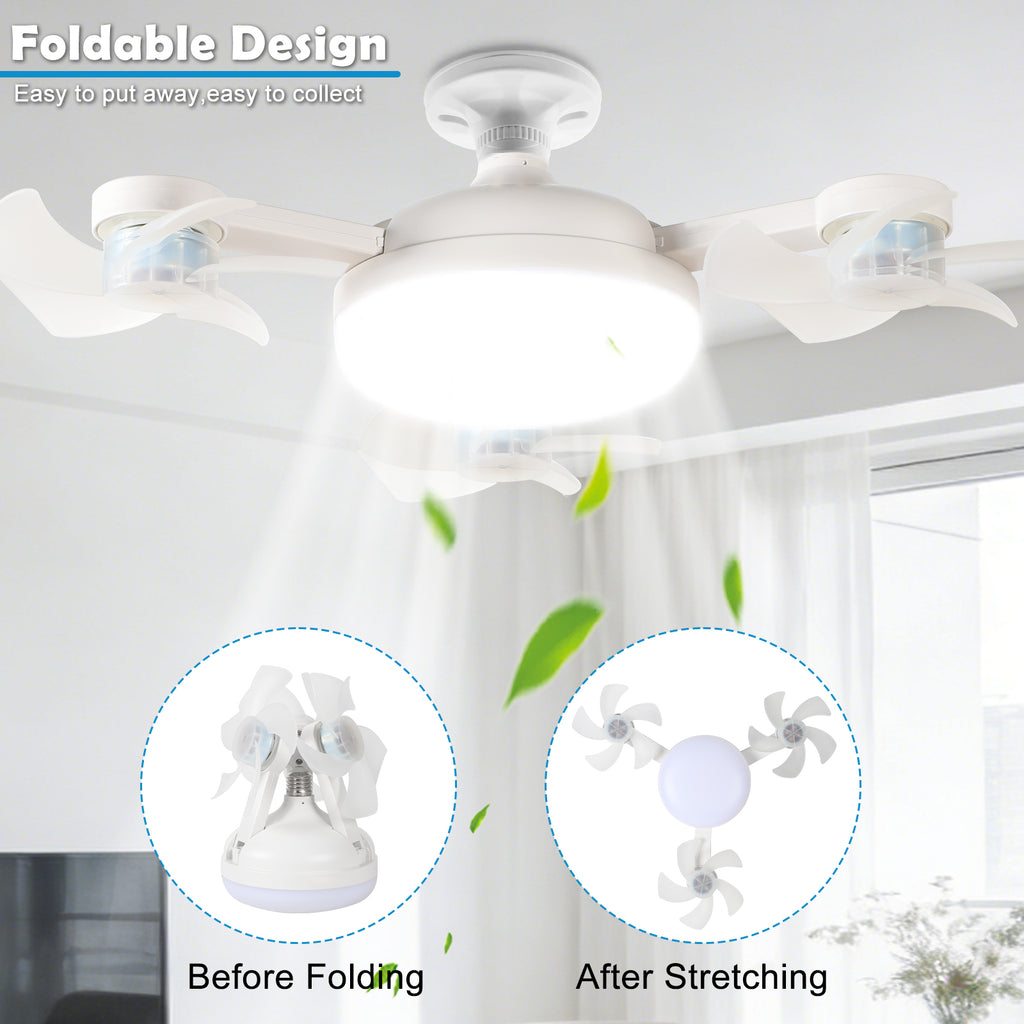 2-in-1 Foldable Ceiling Fan Light with Remote, Dimmable 3 Color Temperature & 3-Speed Airflow, Modern LED Fan Lamp for Bedroom, Living Room, Kitchen, Bathroom, Easy Install, Space-Saving Design for All Seasons