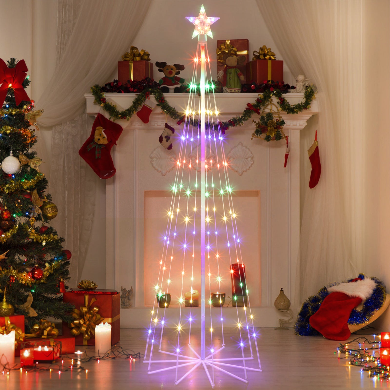 Solar-Powered Christmas Cone Tree Light, Multi-Color Outdoor LED Tree for Yard, Garden, and Patio Holiday Decoration,