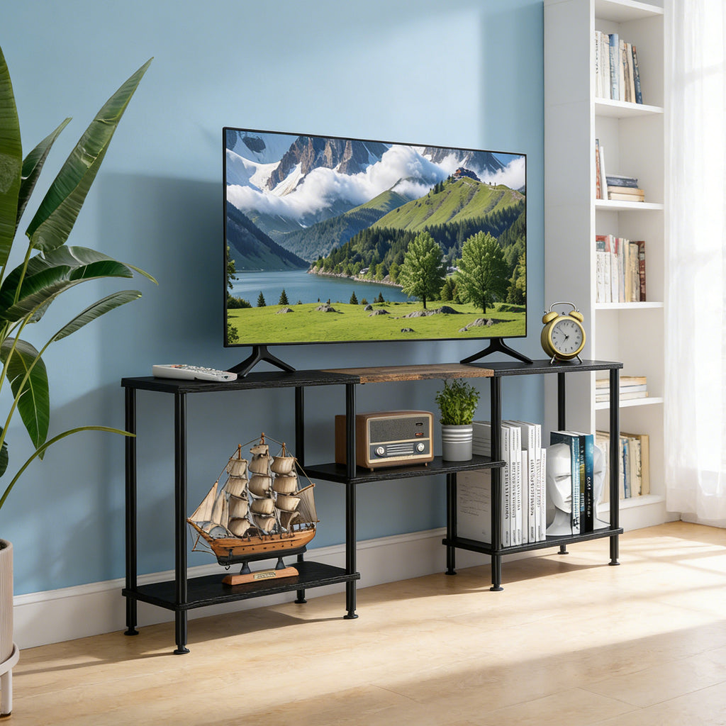 50" Minimalist Entertainment Center | Modern Black TV Stand with Integrated Storage