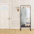 Minimalist A-Frame Garment Rack - Black Metal Clothes Hanging Stand with 2 Lower Storage Shelves