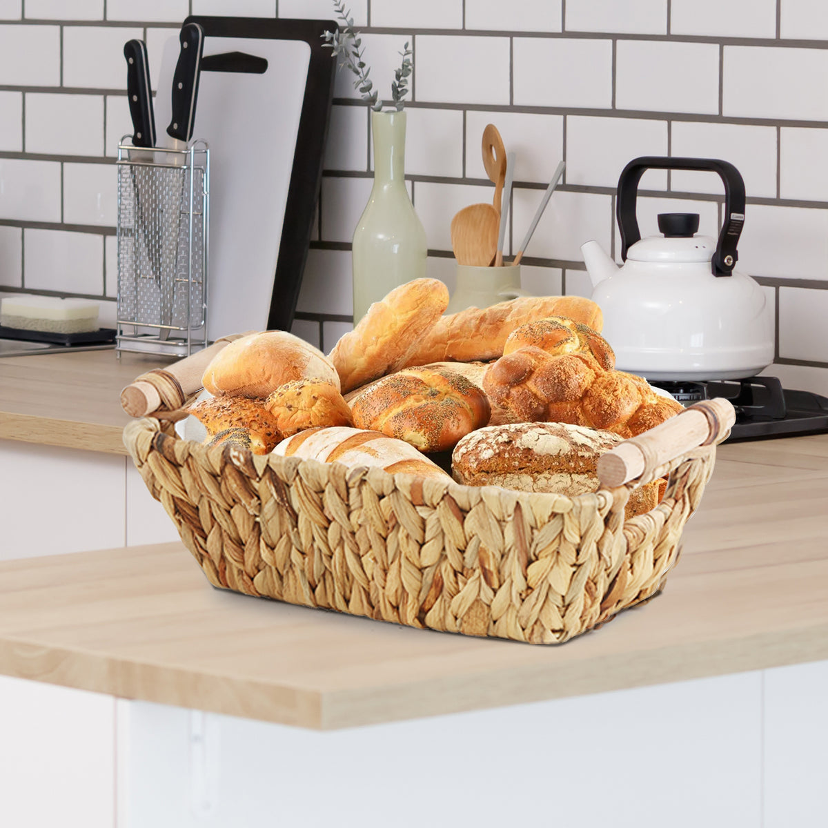Wicker Storage Baskets for Organizing Hand-Woven Storage Baskets Decorative Organizing bins with Wood Handles for Shelves, Home Organization