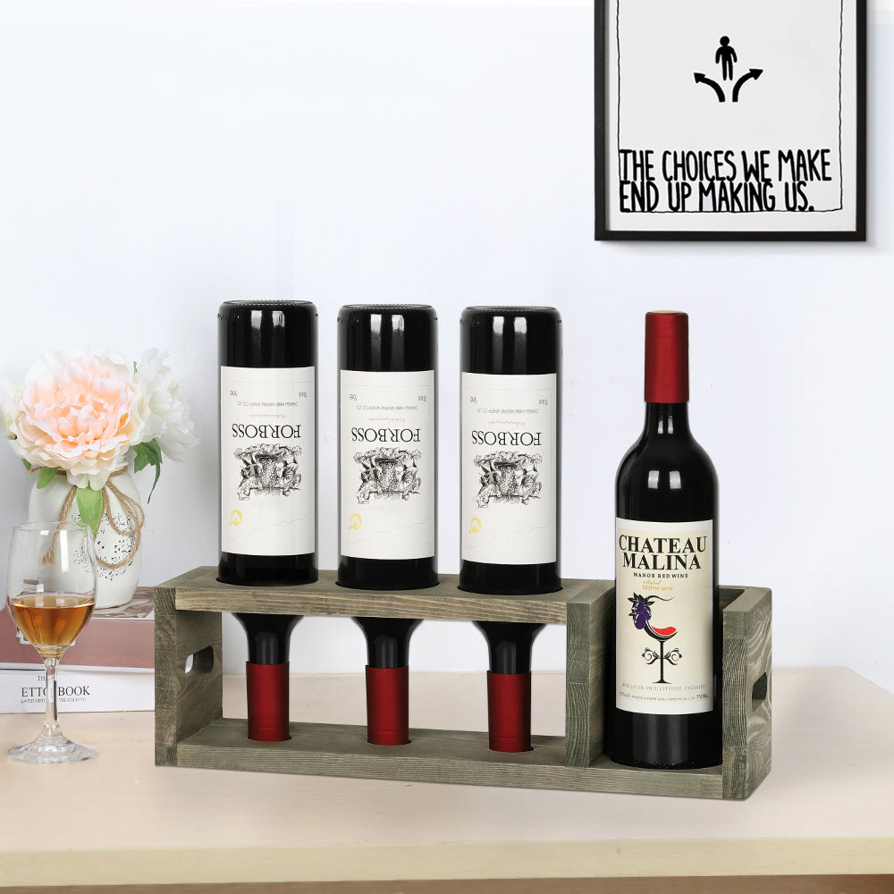 Countertop Wine Rack, Tabletop Wine Bottle Holder for 4 Bottles, Freestanding Wine Rack Compact Storage for Wine Cellar Bar Cabinet Kitchen Dining Room