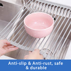 Roll Up Over Sink Dish Drying Rack (17.5''x13'') - Foldable Silicone Wrapped Stainless Steel Drainer, Grey