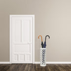 Modern Metal Umbrella Stand - Round White Umbrella Holder Rack with Drip Tray and Hooks for Entryway