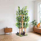 Modern Cat Tree with Artificial Leaves - Multi-Level Cat Tower with Scratching Posts & Hiding Spots