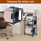3 Tier Rolling File Cart with Hanging File Folders, Desk Organizer, File Organizer for Desk, Mobile File Cabinet on Lockable Wheels, Under Desk Storage for Home Office School
