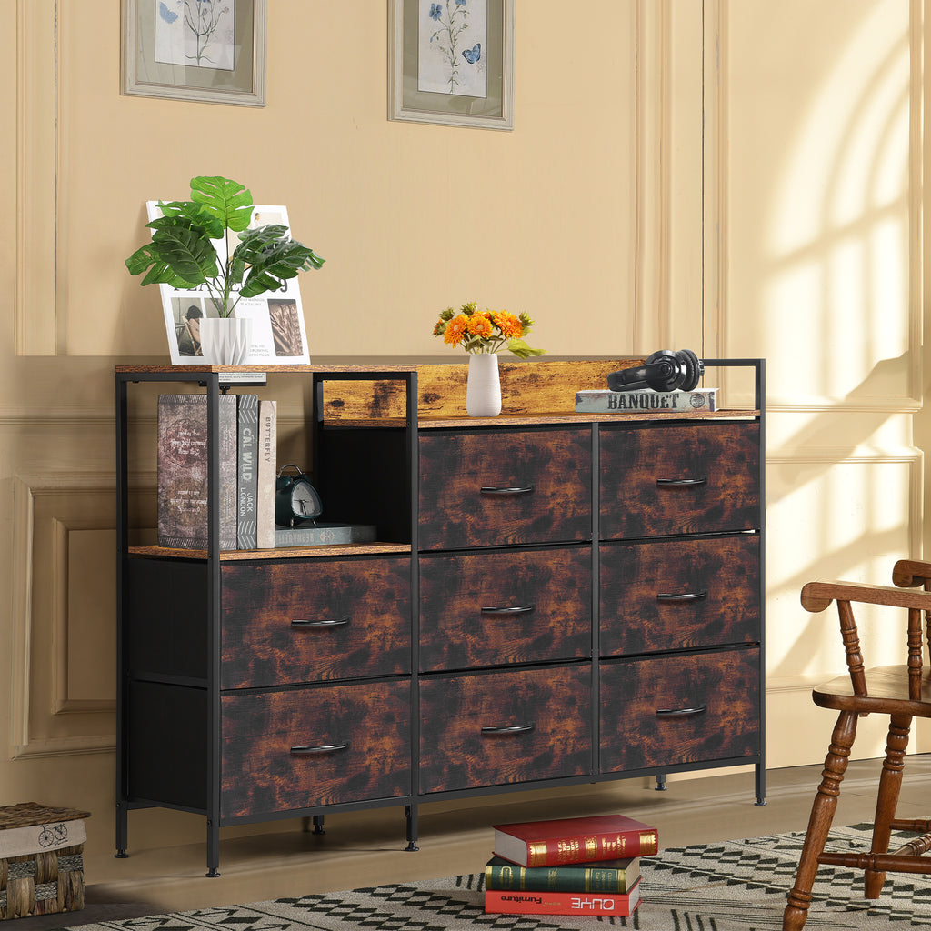 52-Inch Extra Wide Dresser with 8 Drawers & Charging Station, TV Stand for Bedroom with Fabric Storage Bins,