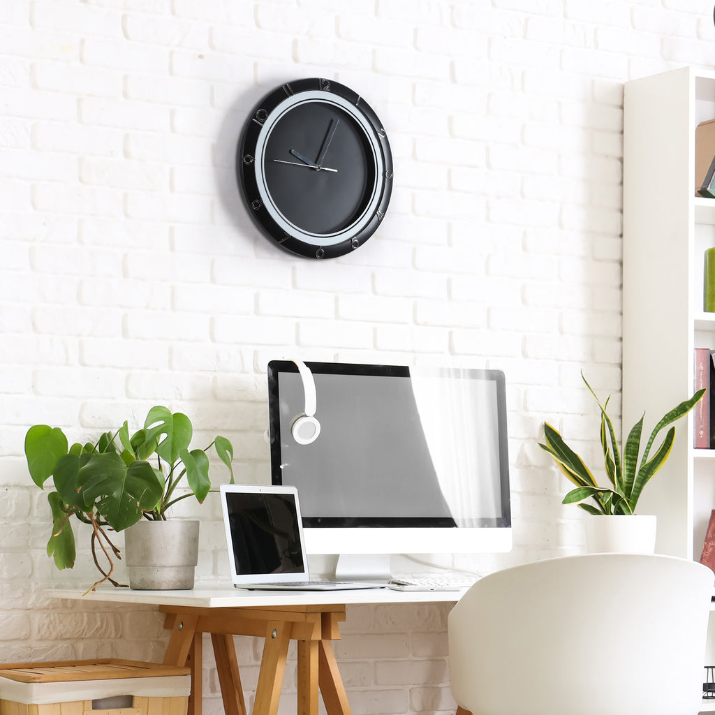 12-Inch Modern Black Wall Clock - Silent Battery Operated Large Decorative Clock for Living Room & Farmhouse,