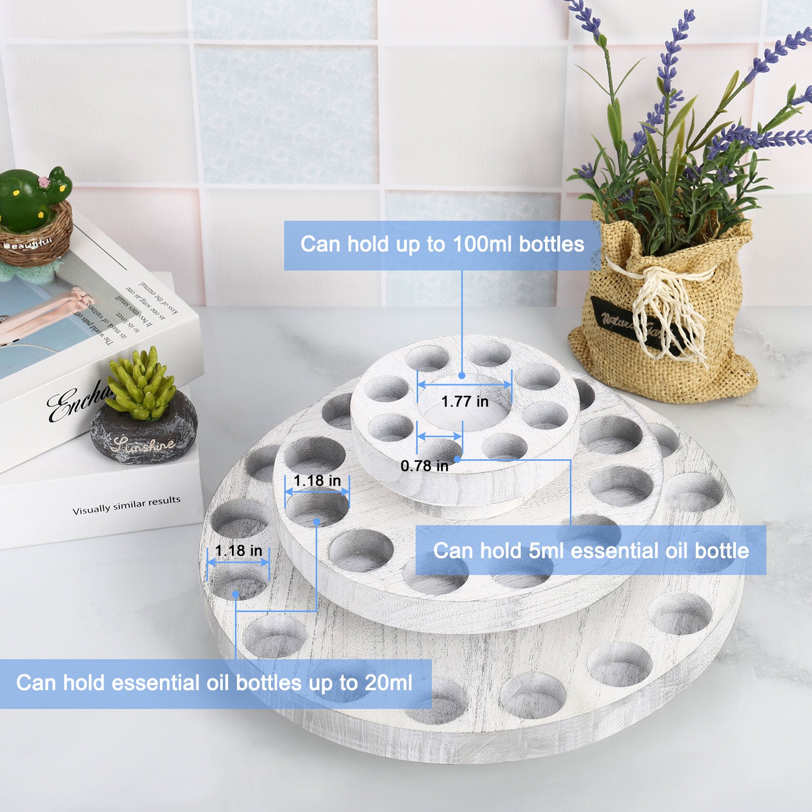 Three layer 360 degree rotating essential oil rack - nail polish rotating rack. Cosmetics display rack, nail polish display rack, 36 slots. Suitable for 5ml-100ml bottles