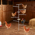 8-Tier Metal Chicken Roosting Bar with 2 Feeders, Ground-Inserted Iron Perch Stand for Poultry Coops