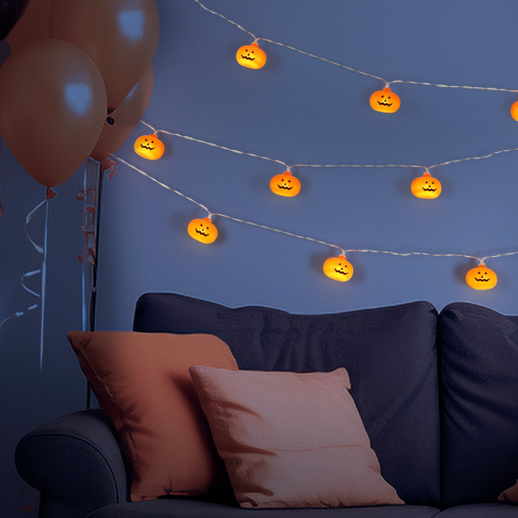 Halloween Pumpkin String Lights, 6.5ft 10 LED Jack-O-Lantern Lights, Battery Operated Plastic Pumpkin Fairy Lights for Indoor Halloween Party Decorations